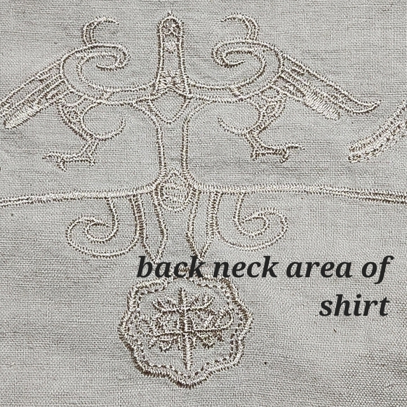 Linen blend Box shirt with embroidery Short sleeves cream color Size L UTCOCO - Picture 6 of 12